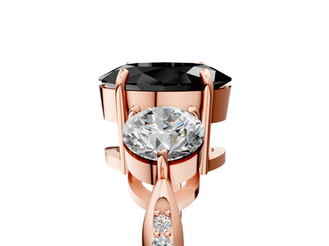 Rose gold Three-Stone Fancy Black Oval Cut Diamond Channel Set Engagement Ring with Prong Setting_17