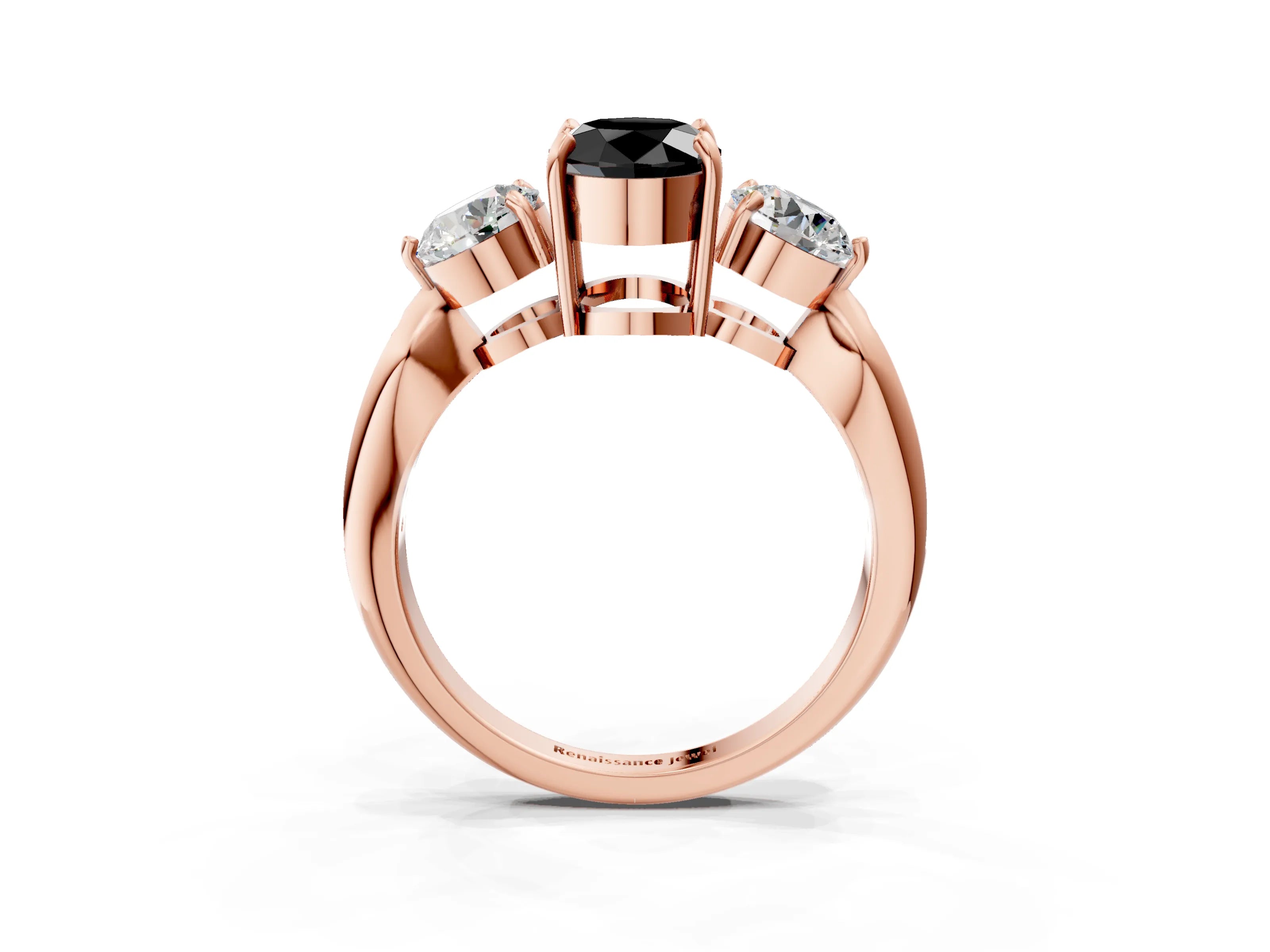 Rose gold Three-Stone Fancy Black Oval Cut Diamond Channel Set Engagement Ring with Prong Setting_3