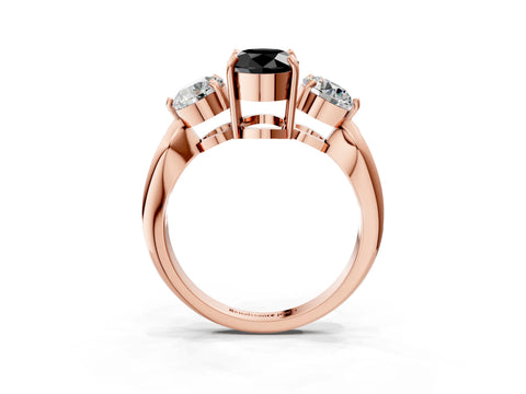 Rose gold Three-Stone Fancy Black Oval Cut Diamond Channel Set Engagement Ring with Prong Setting_3