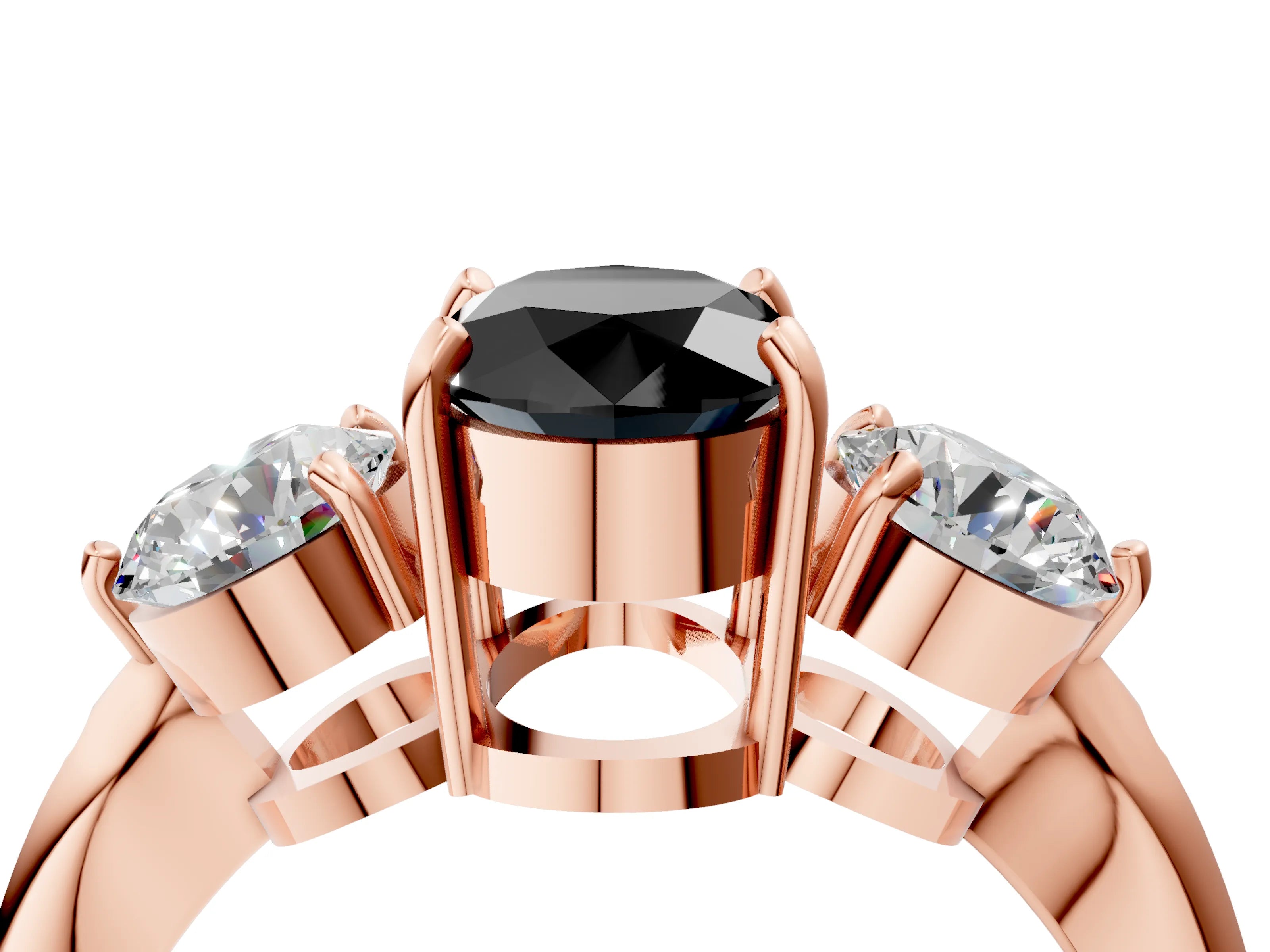 Rose gold Three-Stone Fancy Black Oval Cut Diamond Channel Set Engagement Ring with Prong Setting_4