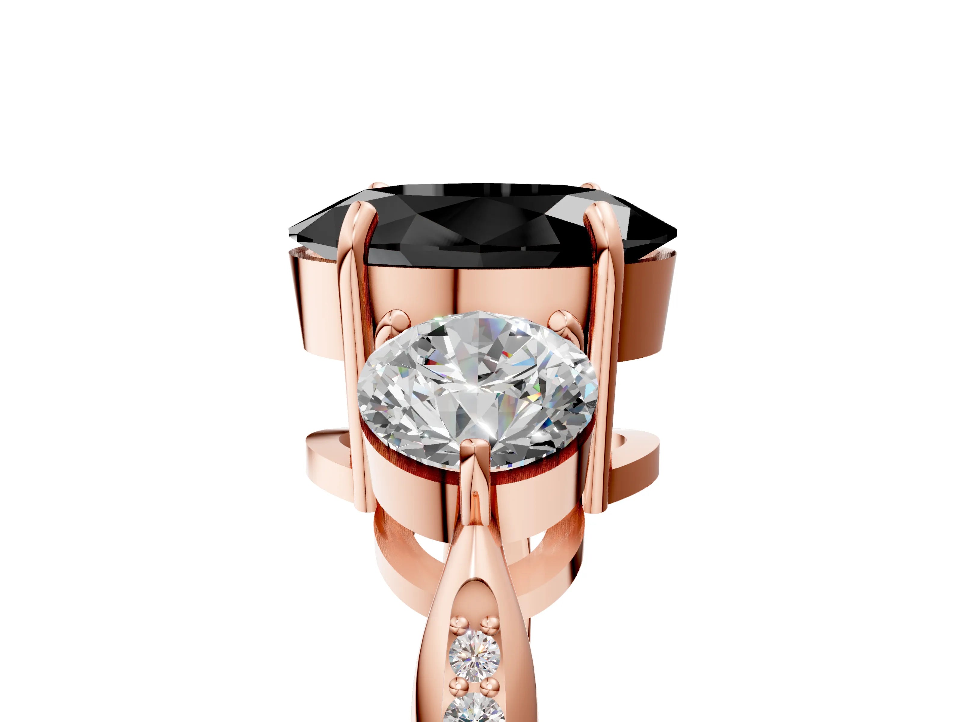 Rose gold Three-Stone Fancy Black Oval Cut Diamond Channel Set Engagement Ring with Prong Setting_5