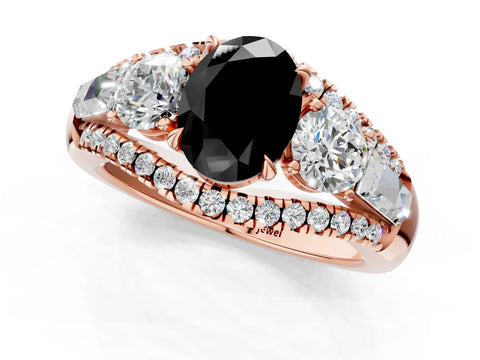 Rose gold Three-Stone Fancy Black Oval Cut Diamond Engagement Ring with Pave Band and Prong Setting_1
