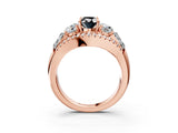 Rose gold Three-Stone Fancy Black Oval Cut Diamond Engagement Ring with Pave Band and Prong Setting_3
