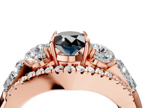 Rose gold Three-Stone Fancy Black Oval Cut Diamond Engagement Ring with Pave Band and Prong Setting_4