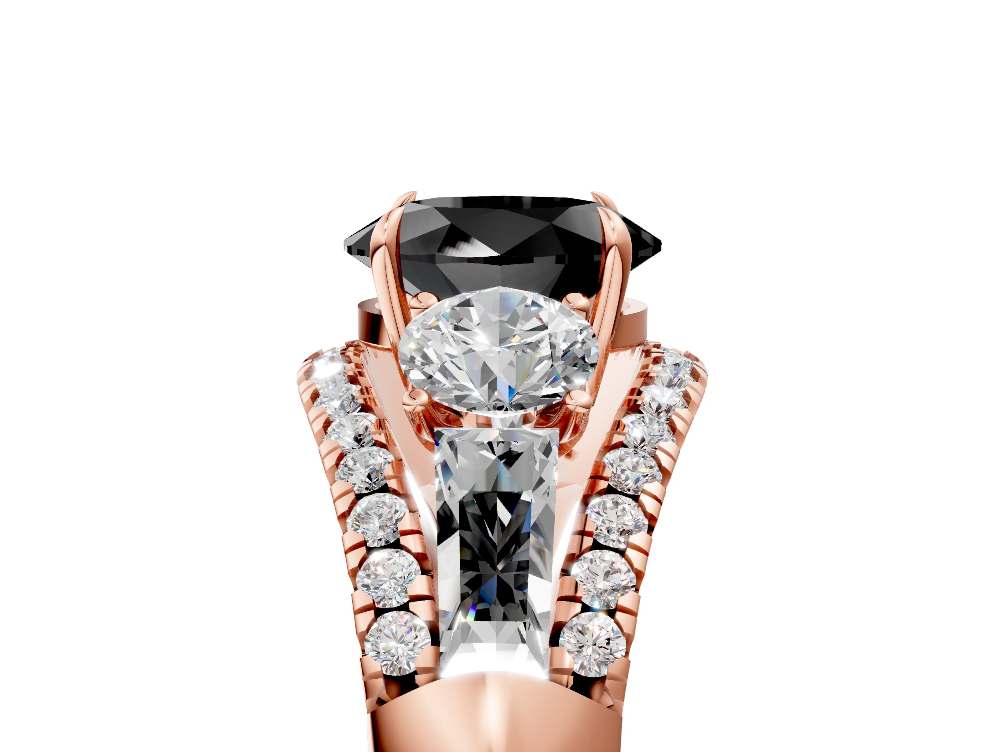 Rose gold Three-Stone Fancy Black Oval Cut Diamond Engagement Ring with Pave Band and Prong Setting_5