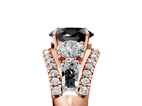 Rose gold Three-Stone Fancy Black Oval Cut Diamond Engagement Ring with Pave Band and Prong Setting_5