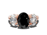 Rose gold Three-Stone Fancy Black Oval Cut Diamond Engagement Ring with Prong Setting_3