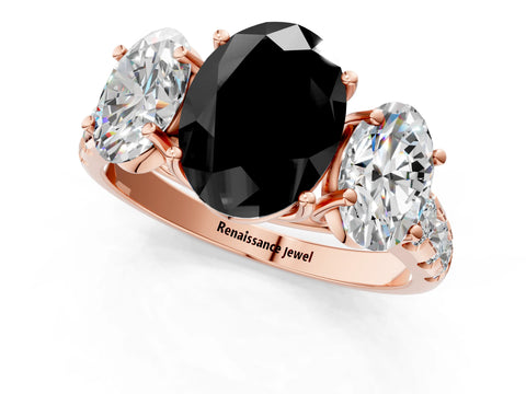 Rose gold Three-Stone Fancy Black Oval Cut Diamond Pavé Band with Prong Setting_1