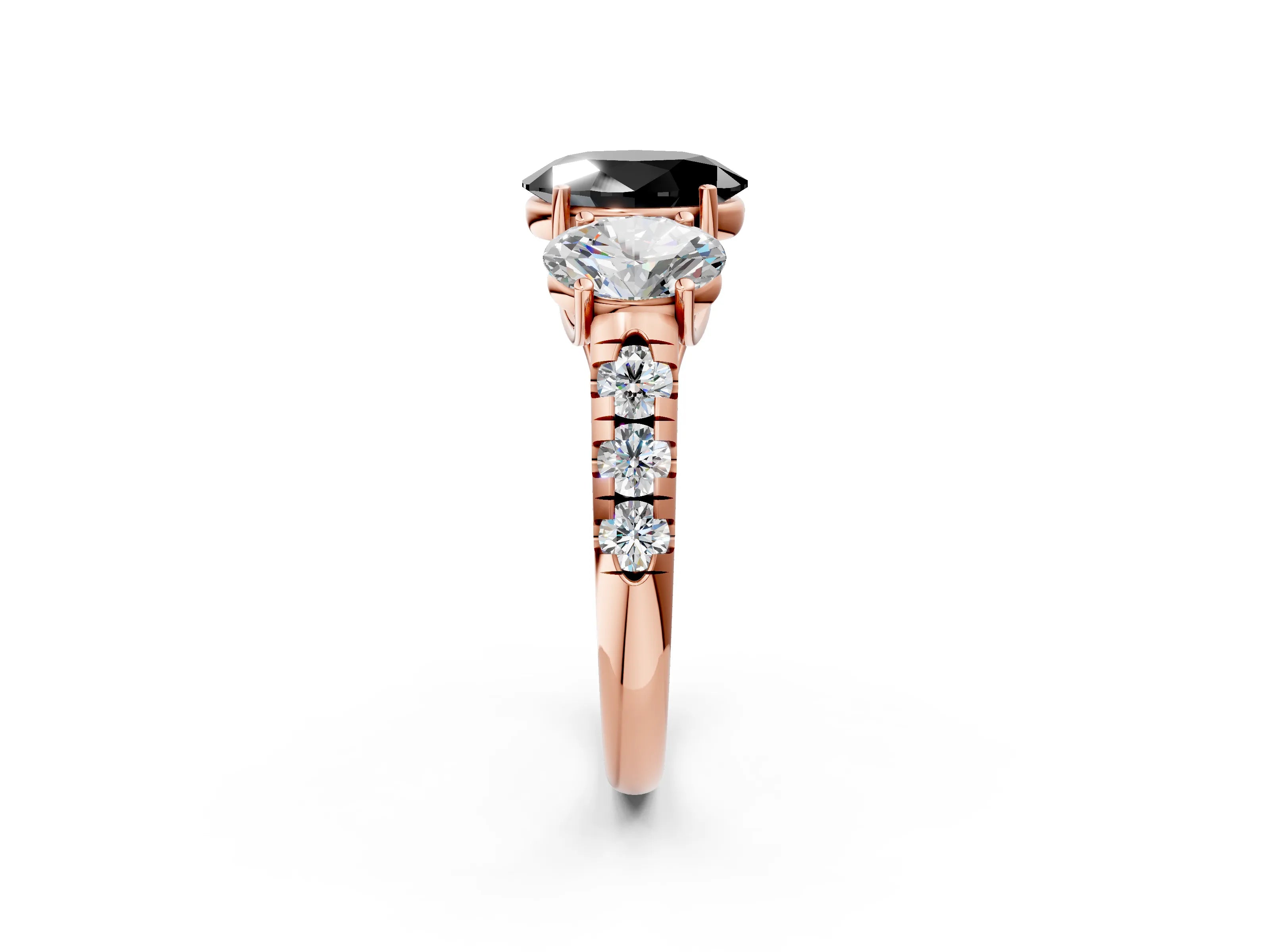 Rose gold Three-Stone Fancy Black Oval Cut Diamond Pavé Band with Prong Setting_2