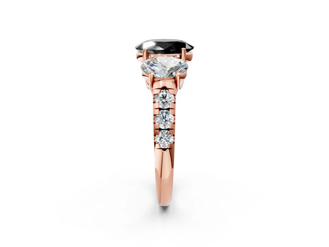 Rose gold Three-Stone Fancy Black Oval Cut Diamond Pavé Band with Prong Setting_2
