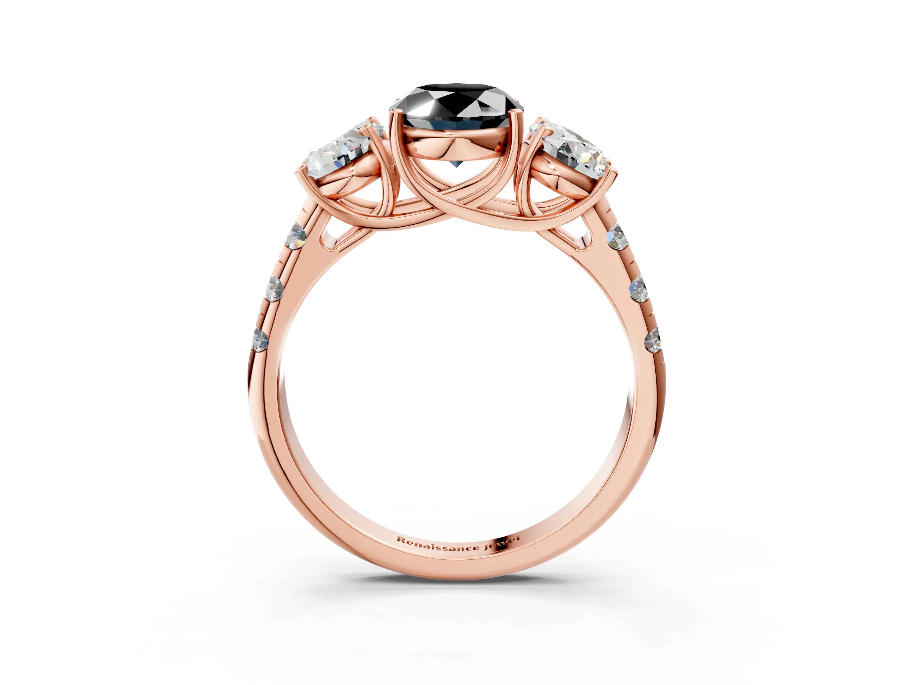 Rose gold Three-Stone Fancy Black Oval Cut Diamond Pavé Band with Prong Setting_3