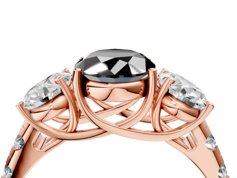 Rose gold Three-Stone Fancy Black Oval Cut Diamond Pavé Band with Prong Setting_4