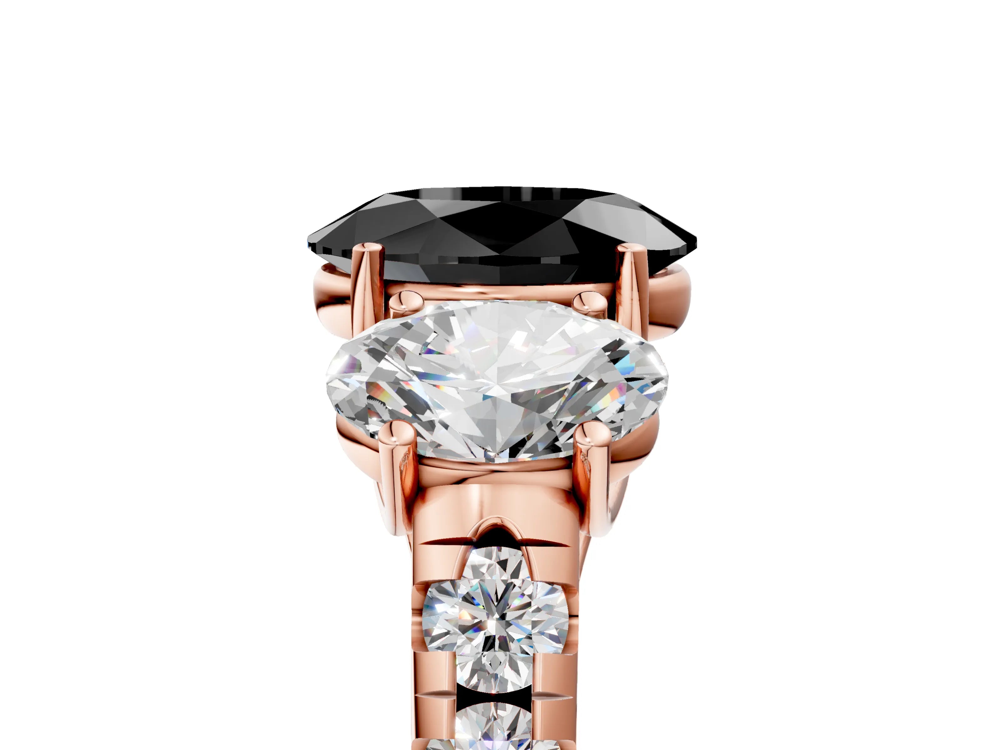 Rose gold Three-Stone Fancy Black Oval Cut Diamond Pavé Band with Prong Setting_5