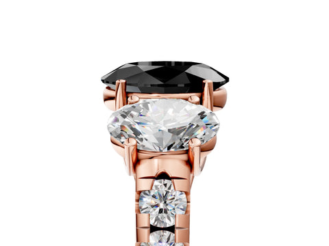 Rose gold Three-Stone Fancy Black Oval Cut Diamond Pavé Band with Prong Setting_5
