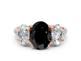 Rose gold Three-Stone Fancy Black Oval Cut Diamond Ring with Pavé Band and Prong Setting_24