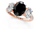 Rose gold Three-Stone Fancy Black Oval Cut Diamond Ring with Pavé Band and Prong Setting_25