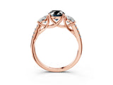 Rose gold Three-Stone Fancy Black Oval Cut Diamond Ring with Pavé Band and Prong Setting_27