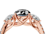 Rose gold Three-Stone Fancy Black Oval Cut Diamond Ring with Pavé Band and Prong Setting_28