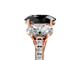 Rose gold Three-Stone Fancy Black Oval Cut Diamond Ring with Pavé Band and Prong Setting_29