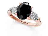 Rose gold Three-Stone Fancy Black Oval Cut Diamond Ring with Pear Side Stones and Four-Prong Setting_1