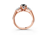 Rose gold Three-Stone Fancy Black Oval Cut Diamond Ring with Pear Side Stones and Four-Prong Setting_3