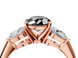 Rose gold Three-Stone Fancy Black Oval Cut Diamond Ring with Pear Side Stones and Four-Prong Setting_4