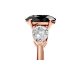 Rose gold Three-Stone Fancy Black Oval Cut Diamond Ring with Pear Side Stones and Four-Prong Setting_5