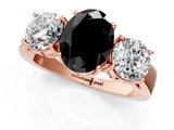 Rose gold Three-Stone Fancy Black Oval Cut Diamond Ring with Round Side Stones, Classic Band, and Four-Prong Setting_1