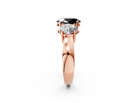Rose gold Three-Stone Fancy Black Oval Cut Diamond Ring with Round Side Stones, Classic Band, and Four-Prong Setting_2