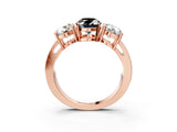 Rose gold Three-Stone Fancy Black Oval Cut Diamond Ring with Round Side Stones, Classic Band, and Four-Prong Setting_3