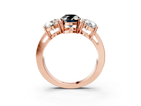 Rose gold Three-Stone Fancy Black Oval Cut Diamond Ring with Round Side Stones, Classic Band, and Four-Prong Setting_3
