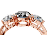 Rose gold Three-Stone Fancy Black Oval Cut Diamond Ring with Round Side Stones, Classic Band, and Four-Prong Setting_4