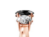 Rose gold Three-Stone Fancy Black Oval Cut Diamond Ring with Round Side Stones, Classic Band, and Four-Prong Setting_5