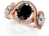 Rose gold Three-Stone Fancy Black Oval Cut Diamond Wave Pave Band with Prong Setting_1