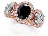 Rose gold Three-Stone Fancy Black Oval Cut Halo Diamond Milgrain Band with Four-Prong Setting_1