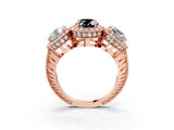 Rose gold Three-Stone Fancy Black Oval Cut Halo Diamond Milgrain Band with Four-Prong Setting_3
