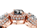 Rose gold Three-Stone Fancy Black Oval Cut Halo Diamond Milgrain Band with Four-Prong Setting_4