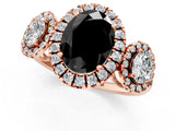 Rose gold Three-Stone Fancy Black Oval Cut Halo Diamond Ring with Pave Band and Four-Prong Setting_1