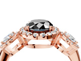 Rose gold Three-Stone Fancy Black Oval Cut Halo Diamond Ring with Pave Band and Four-Prong Setting_4