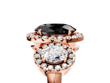 Rose gold Three-Stone Fancy Black Oval Cut Halo Diamond Ring with Pave Band and Four-Prong Setting_5
