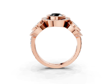 Rose gold Three-Stone Fancy Black Oval Cut Halo Pavé Diamond Ring_3