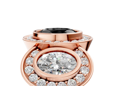Rose gold Three-Stone Fancy Black Oval Cut Halo Pavé Diamond Ring_5