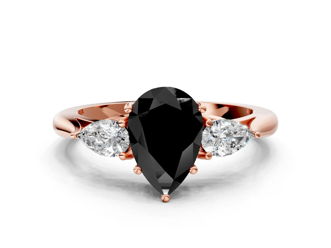 Rose gold Three-Stone Fancy Black Pear Cut Brilliant Diamond Solitaire Ring with Tapered Band and Four-Prong Setting_27