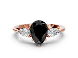 Rose gold Three-Stone Fancy Black Pear Cut Brilliant Diamond Solitaire Ring with Tapered Band and Four-Prong Setting_27