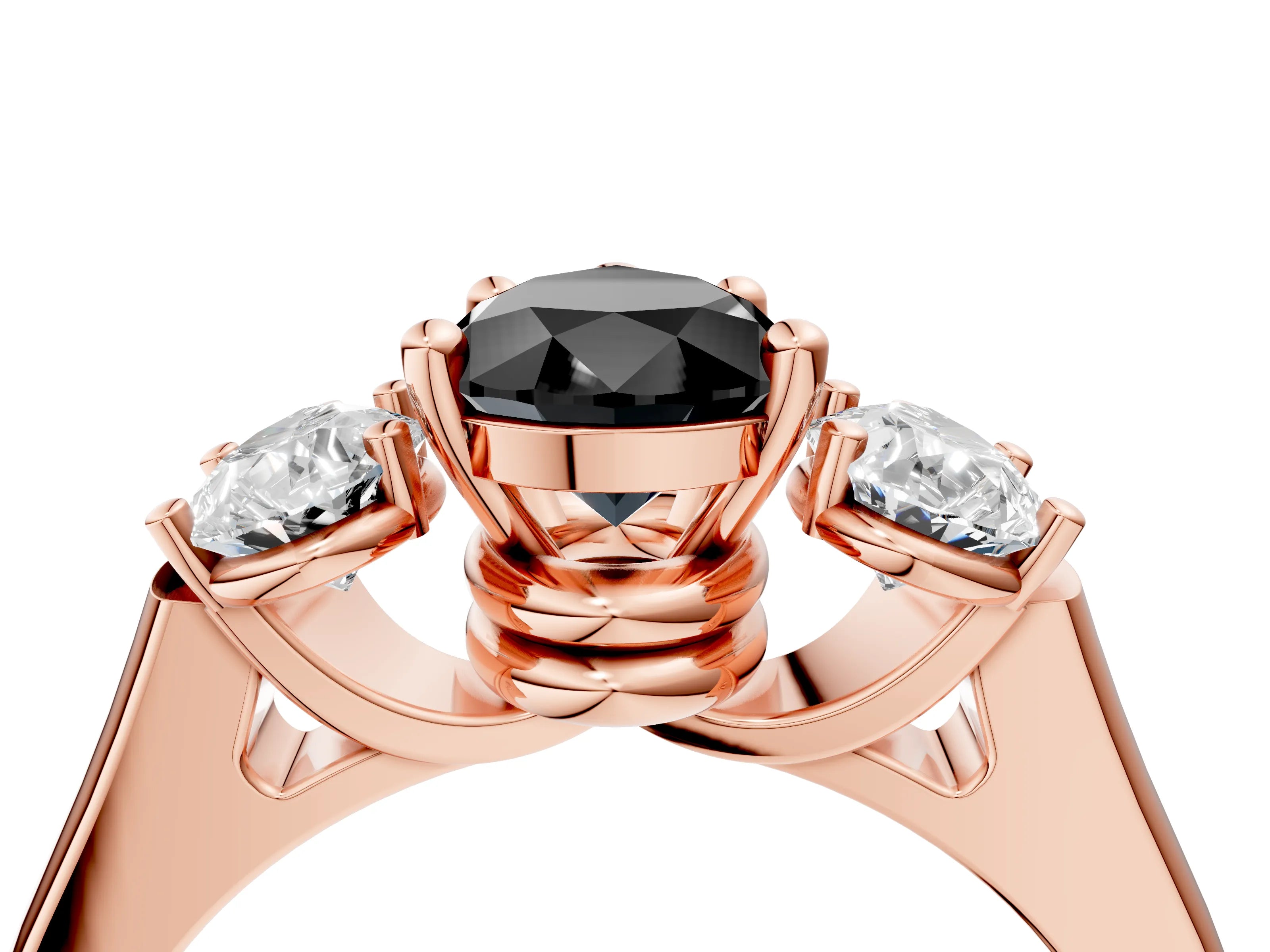 Rose gold Three-Stone Fancy Black Pear Cut Brilliant Diamond Trellis Ring with Comfort Fit Band_4