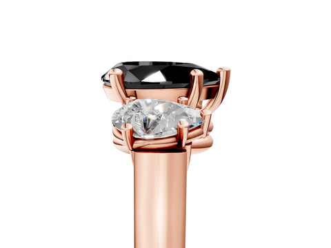 Rose gold Three-Stone Fancy Black Pear Cut Brilliant Diamond Trellis Ring with Comfort Fit Band_5