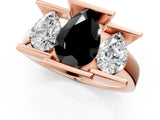 Rose gold Three Stone Fancy Black Pear Cut Cut Channel Set Diamond Ring_1