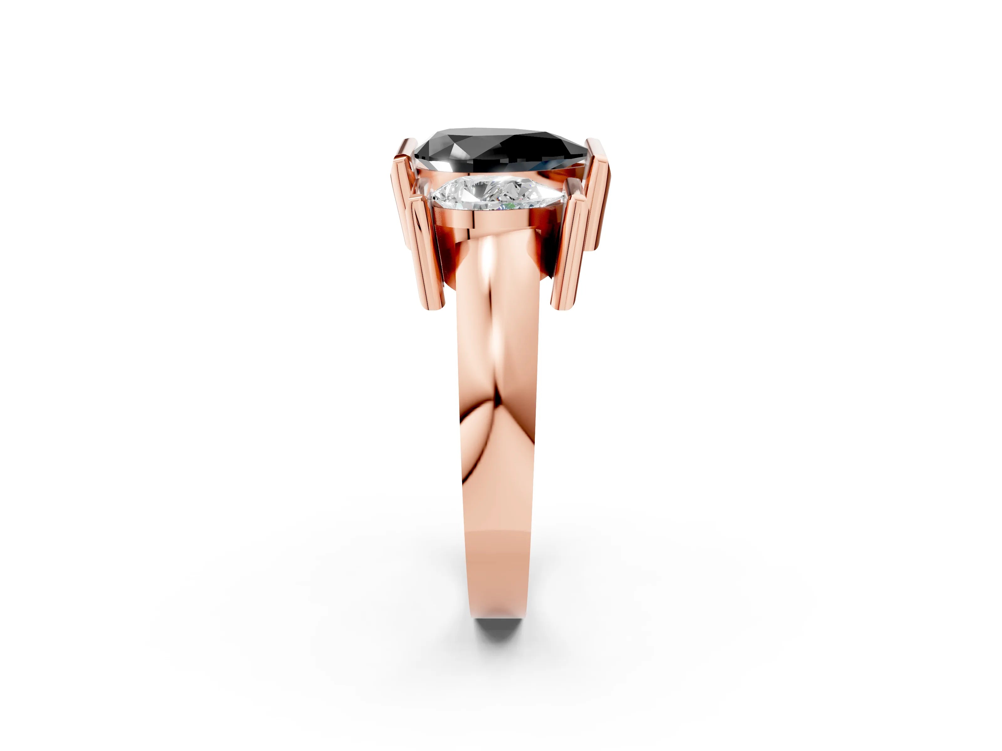 Rose gold Three Stone Fancy Black Pear Cut Cut Channel Set Diamond Ring_2