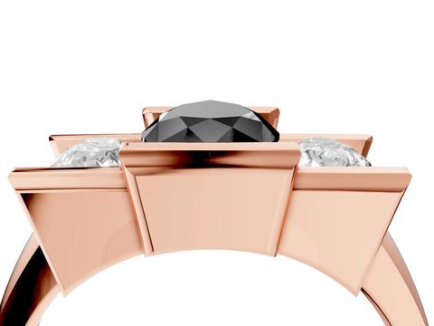 Rose gold Three Stone Fancy Black Pear Cut Cut Channel Set Diamond Ring_4