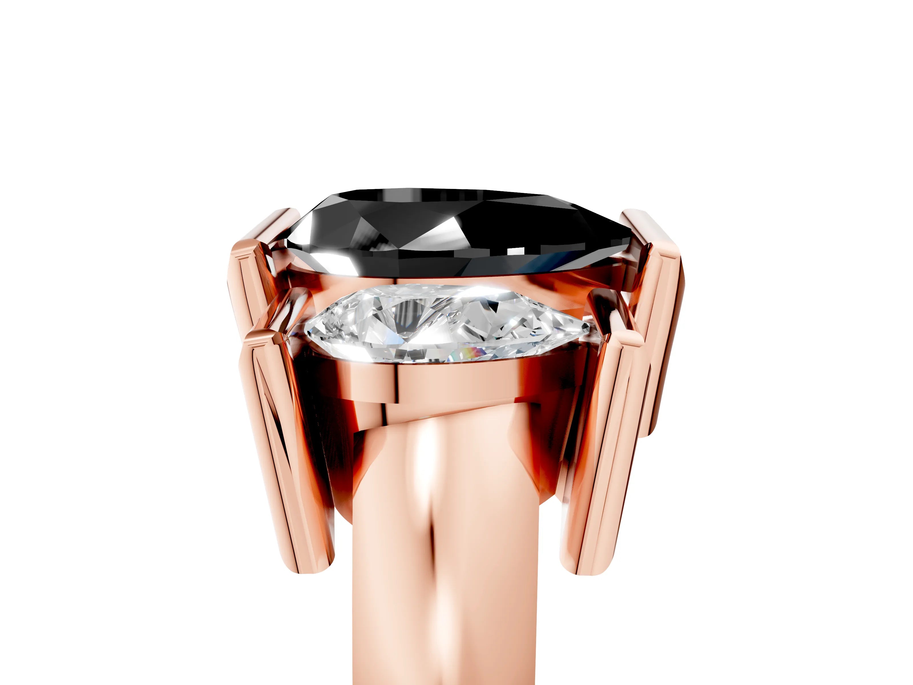 Rose gold Three Stone Fancy Black Pear Cut Cut Channel Set Diamond Ring_5